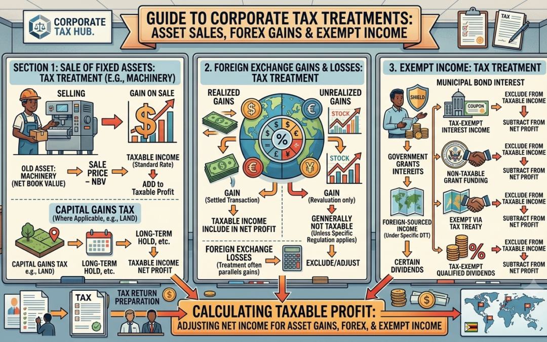 Tax Treatments of Sale of Fixed Assets, Foreign Exchange Gains and Exempt Income